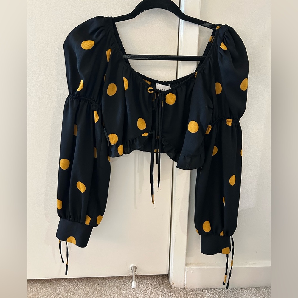Topshop Long Sleeve Crop Blouse with Polka Dots